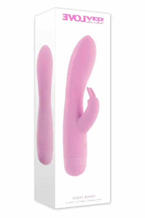 EVOLVED Cushy Bunny intiimmasin – roosa – silikoon – 7 kiirust – veekindel – 19 cm