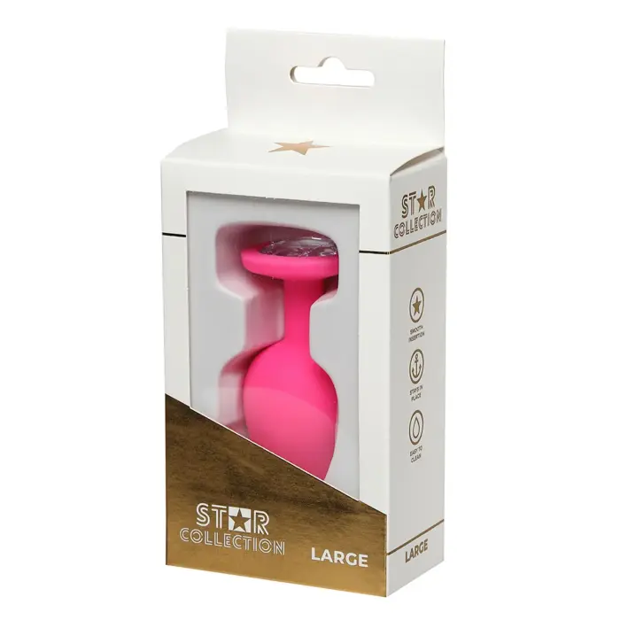 Star Collection Pink Anal Plug with Clear Stone – L