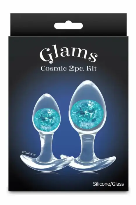 Cosmic Glams 2-Piece Kit – liquid silicone anal trainer set with sparkling glass marble – blue