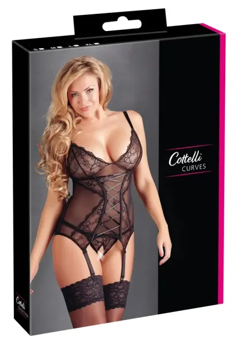 Cottelli Collection Cami Suspender Set – Black – 4XL