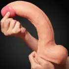 LoveToy Dual Layer Platinum Silicone Cock – reālistisks divslāņu dildo ar piesūcekni un sēkliniekiem – 30,5 cm (12'') — Foto 8