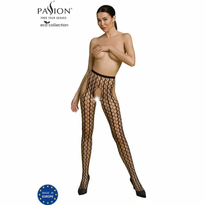 PASSION Eco Collection ECO S007 Mesh Bodysuit – Black – One Size