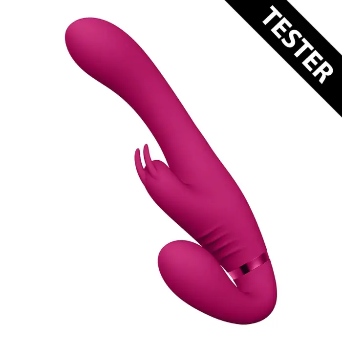 Suki vibrējošs bezlenču strap-on truša vibrators – rozā Foto 2
