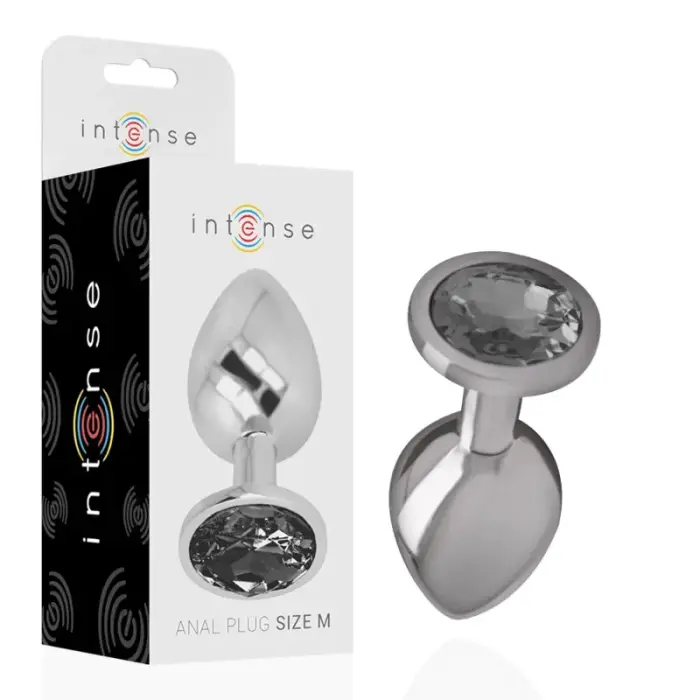 Intense Aluminum Plug with Black Glass Accent – 8 cm – Silver