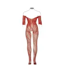 Кружевное сетчатое боди с длинными рукавами и открытой промежностью – красное – Queen Size — Фото 7
