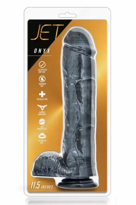 Blush JET ONYX – suur iminapaga PVC-dildo – süsinikvärvi metallik must – 29,2 cm