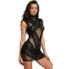 Cottelli PARTY Dress with Lace – must võrgust ja lill-pitsilisest mini kleit – varrukateta – S — Foto 3