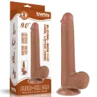Slīdošas ādas divslāņu dildo – 23 cm (9″) – Brūns — Foto 1