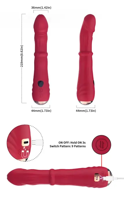 Jackal Red G-punkta vibrators ar kustību funkciju – 21.9 cm (8.6″) – sarkans Foto 11