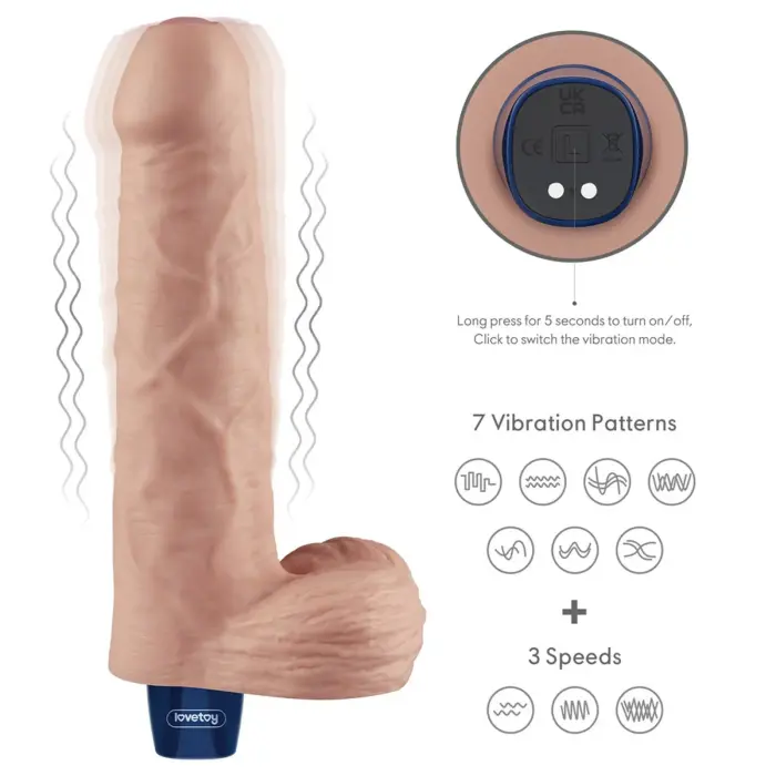 Real Softee uzlādējams vibrējošs dildo – 23 cm (9″) – Miesas krāsa Foto 3