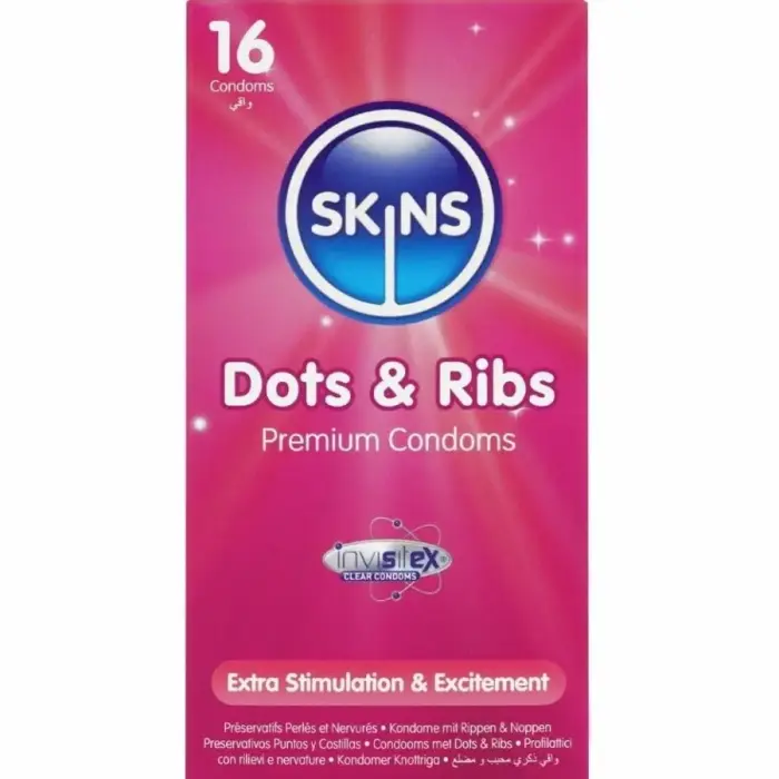 Skins Dots & Ribs Premium maitsestatud kondoomid – 16 tk