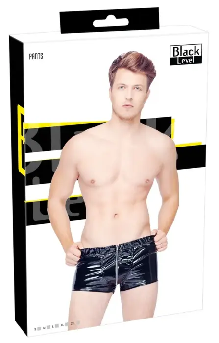Black Level Shiny Vinyl Pants with Metal Zip – M