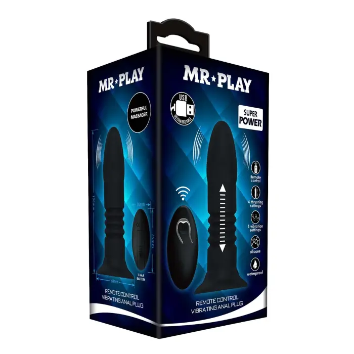 Mr. Play – vibrating thrusting anal plug with remote and suction cup