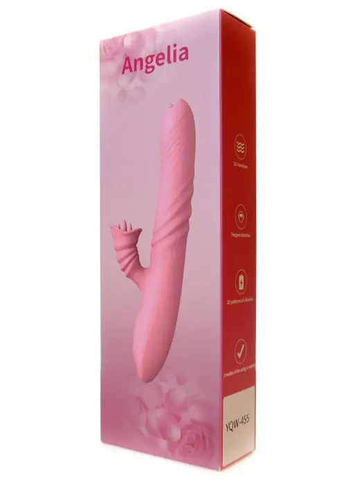 Angelia vibrators ar kustību, rotējošu vārpstu un mēles stimulatoru – 18 cm (7″) – rozā Foto 14
