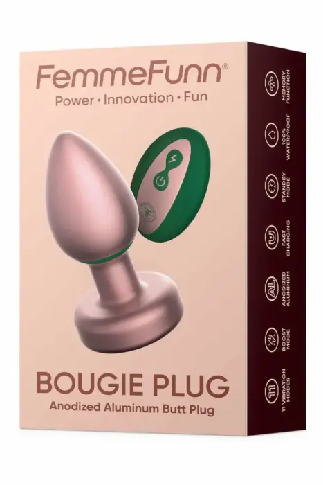 FemmeFunn Bougie Plug – алюминиевая анальная пробка с беспроводным пультом – розовое золото – 11 режимов – 8,9 см