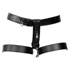 OUCH! Xtreme PU Leather Female Chastity Belt with Leg Restraint – Black — Photo 3