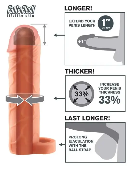 FXTP locekļa uzmava ar sēklinieku siksnu – 18 cm (7″) – miesas krāsa