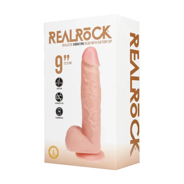 Vibrating Realistic Dildo with Balls – 23 cm (9″) – Skin