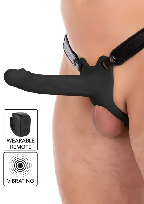 INFERNO vibrējošs strap-on dildo – 20 cm (8″) – melns