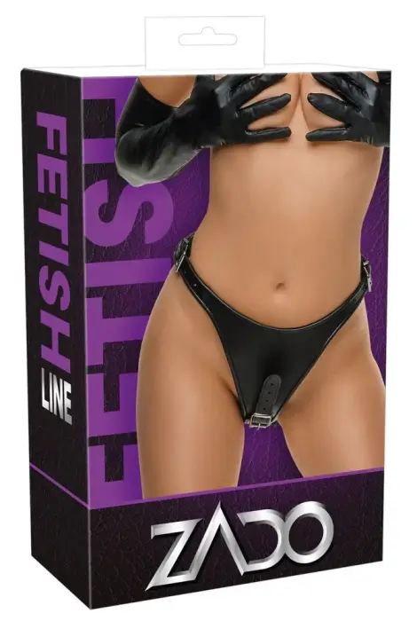 ZADO Leather Briefs S/M with Dual Latex Attachments – Black – S/M