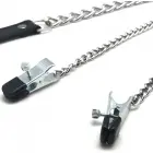 Red Leather Clamps with Chain and Leash Black/Silver 55cm — Photo 4