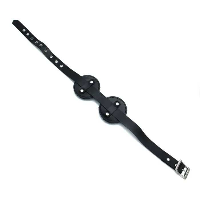 Black Leather Blindfold with Adjustable Eye Patches Foto 4