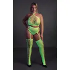 Two Piece Crop Top and Stockings Set – Neon Green – Plus Size Photo