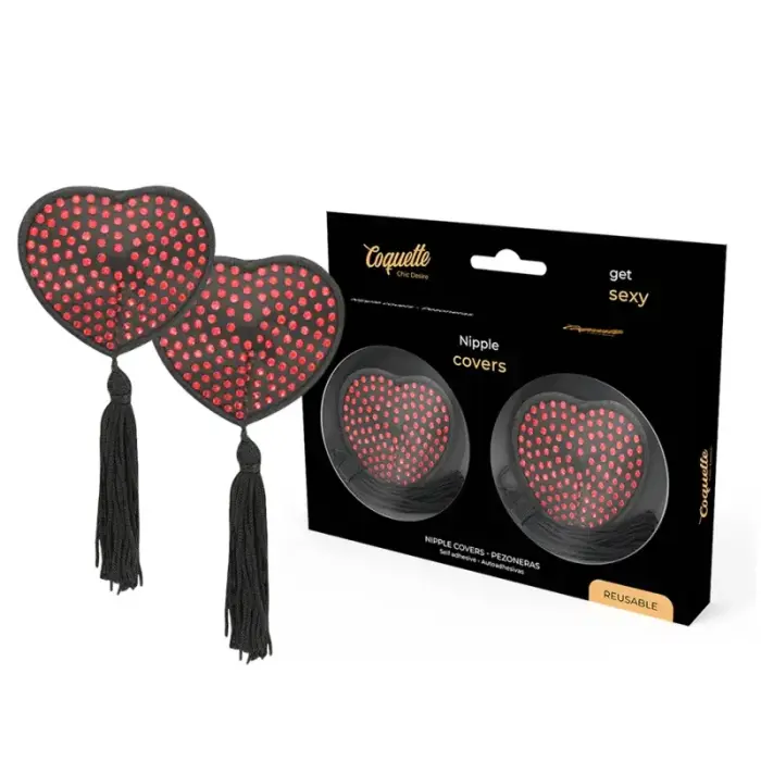 Coquette Chic Desire Heart Nipple Covers Self-Adhesive Black/Red Set