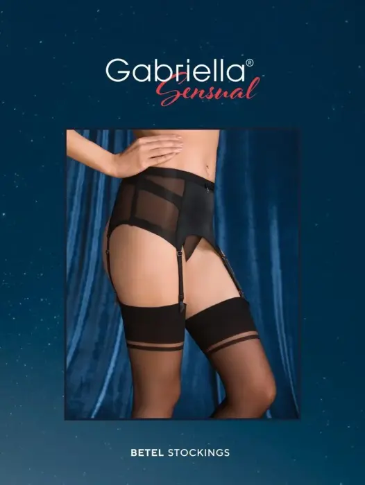 BETEL zeķes ar mežģīņu jostu un silikonu – melnas – S/M Foto 2