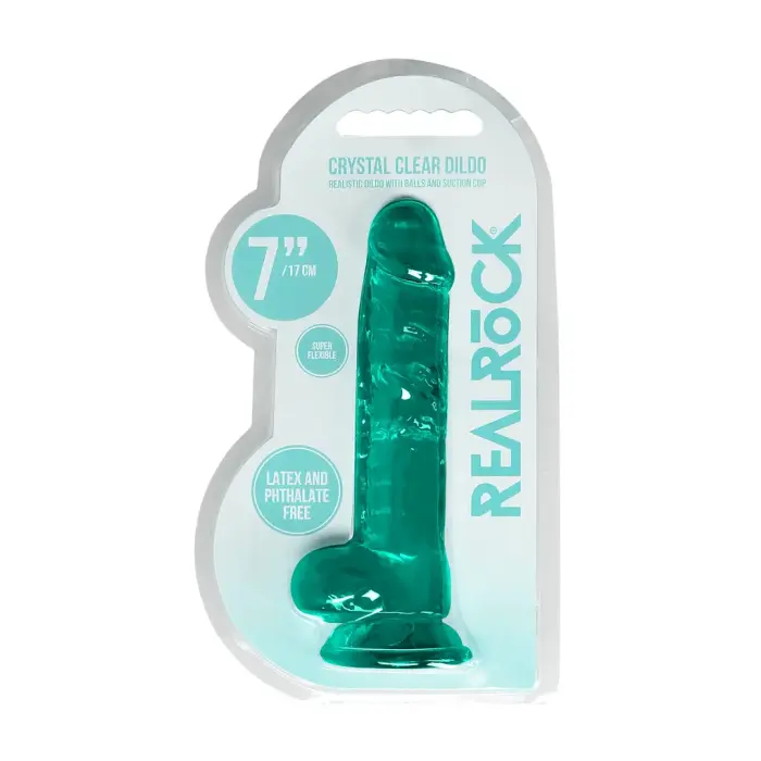 Reālistisks dildo ar sēkliniekiem un piesūcekni – 19 cm (7.4″) – Caurspīdīgs