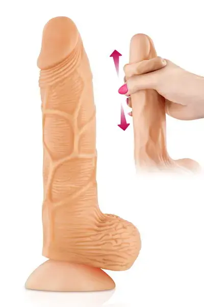 Gode реалистичный дилдо с движущейся крайней плотью и яичками – 21 cm (8.3″) – Телесный