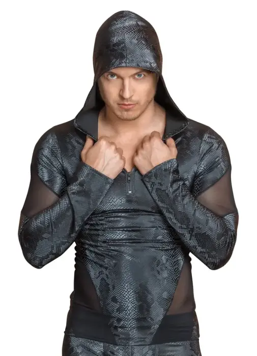 Vīriešu garām piedurknēm krekls ar kapuci un rāvējslēdzēju – melns – M Foto 2