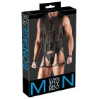 Svenjoyment Bondage men's net set – shirt with thigh harnesses, jock, 2 cuffs – black – S — Photo 1