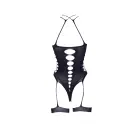 Metis XVI Mesh Bodysuit with Garters and Crossed Neckline – One Size – Black — Photo 10