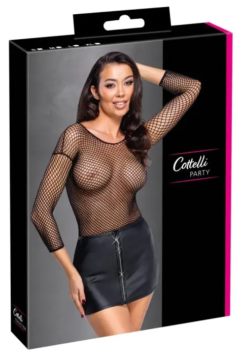 Cottelli PARTY Matte Black Mini Skirt with Rhinestone Zip – S