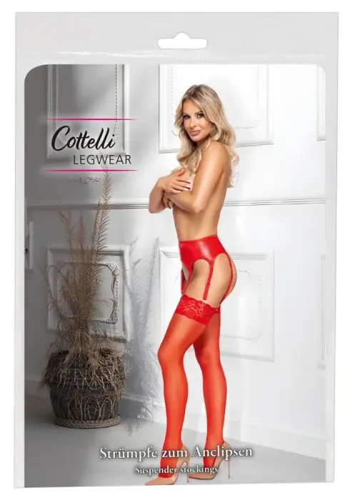 Cottelli LEGWARE punased sukad L – pehmed, 20 denierit, pitsribaga