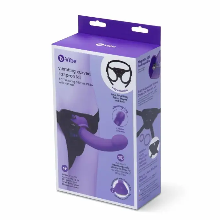 b-Vibe Vibrating Curved Strap-On Kit – curved vibrating strap-on with adjustable harness – 16.5 cm