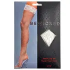 Be Wicked Amber чулки до бедра с кружевной лентой и сетчатым узором – белые – One Size — Фото 4