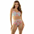 SUBBLIME 957650 Pink Floral Embroidered Bra & Garter Belt Set – L/XL — Photo 1