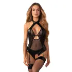 Dominna Faux Leather Bodysuit with Choker and Garter Straps – L/XL — Photo 1