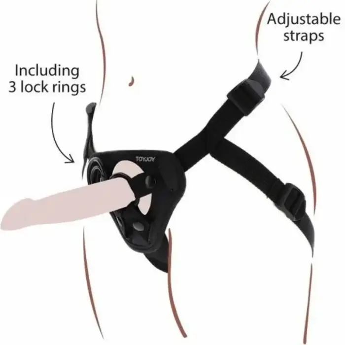 Get Real Adjustable Harness – adjustable strap-on harness with 3 silicone rings – black