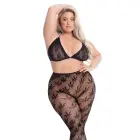 All About Leaf – bra top and footless legging set with hemp leaf embroidery – black – plus size — Photo 1