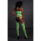 Two Piece Set with Crop Top and Stockings – Neon Green – One Size Photo