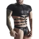 Men's Wet Look T-Shirt with Tape and Elastic Detail – Black – L — Photo 1