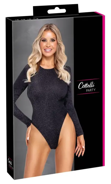 Cottelli PARTY Silver Glitter Long-Sleeve Bodysuit – L