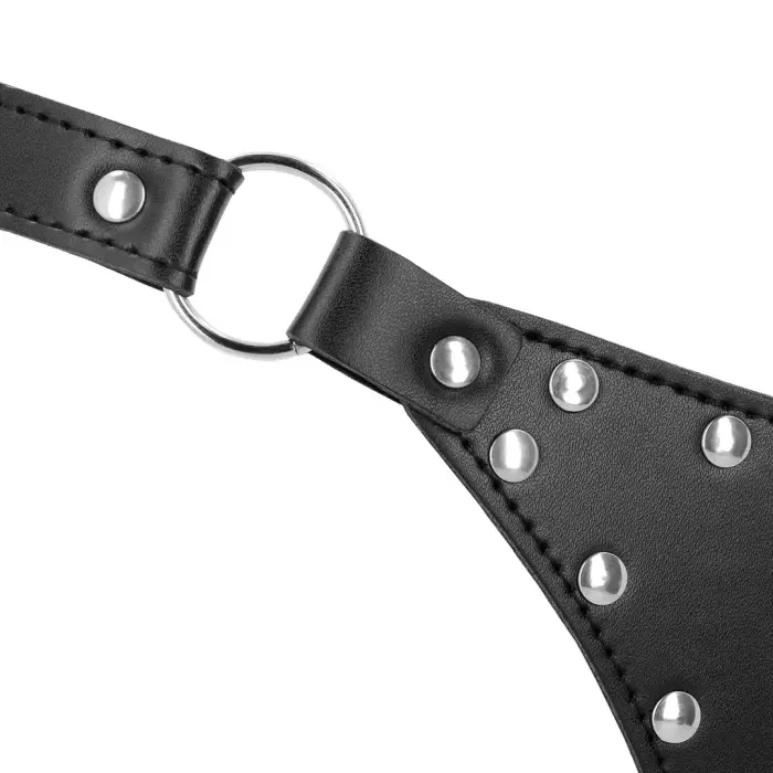 OUCH! Mākslīgās ādas šķīstības stringi ar ķēdes dekoru – melni Foto 6