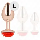 KINK Pink Gold металлическая анальная пробка Large с основанием в виде красной розы – 10.2 см – Розовый — Фото 2