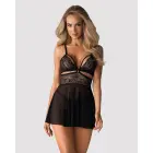 Babydoll and Thong Set with Lace and Mesh – Black – L/XL — Photo 3