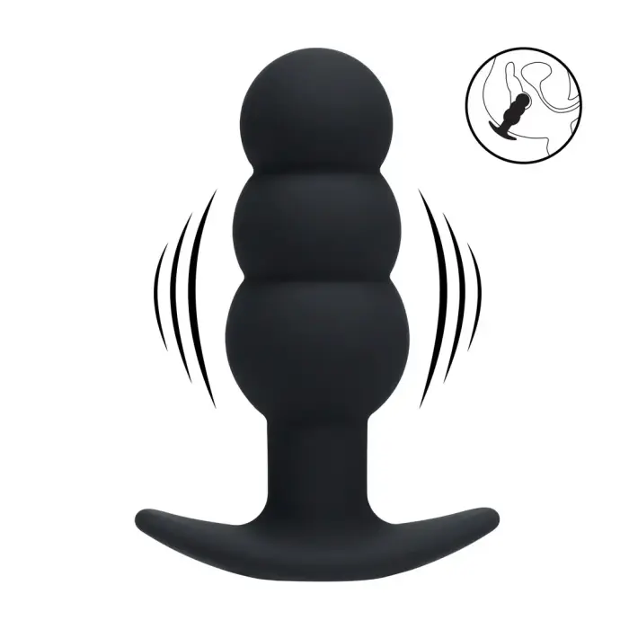 Tri Bulb вибрирующий силиконовый анальный штекер – Черный Фото num