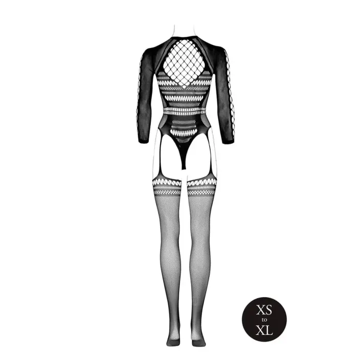 Mesh Bodysuit with Long Sleeves and Short Turtleneck - OS - Black Photo